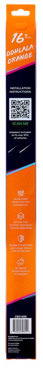 Scrubblade Windshield Wiper Blade, 16 in Length, Ceramic Coated Silicone Blade - CBO1600