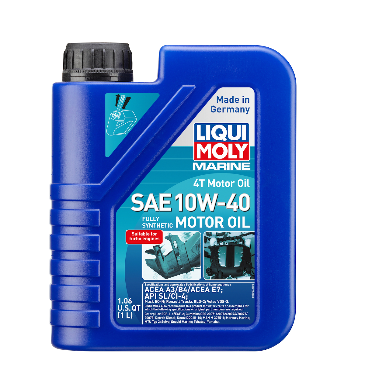 Liqui Moly Oil, Marine 4T, SAE 10W-40, 1 Liter Bottle - 20506
