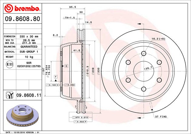 Brembo Brake Rotors 09860881C02 product image 2