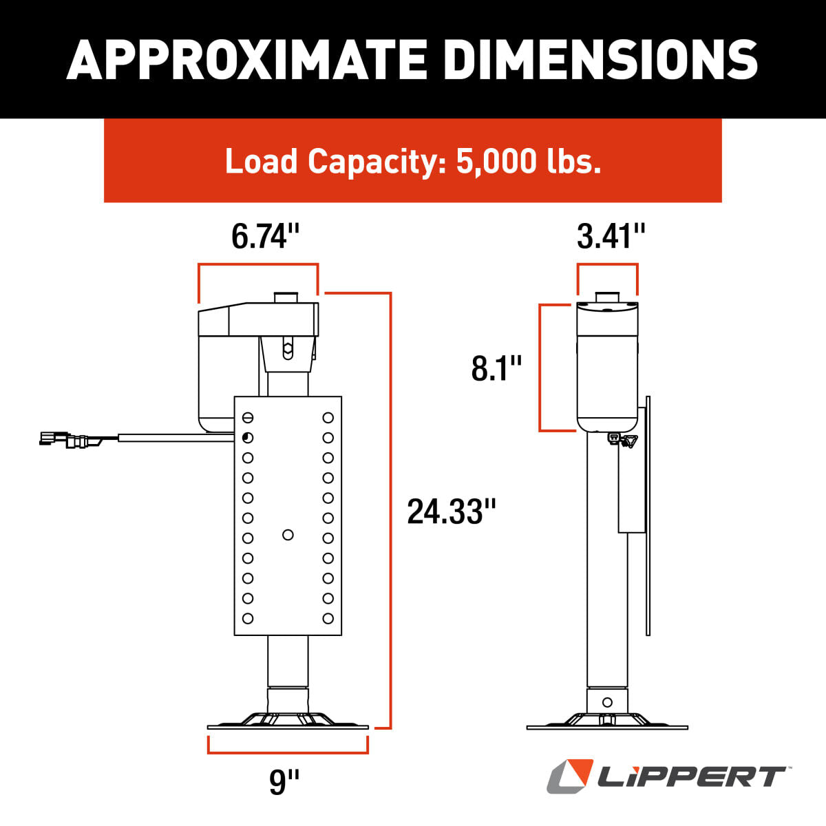 Lippert Leveling System Component, Hall Effect Jack For Ground Control 3.0 System, 5000 lb Capacity - 305339