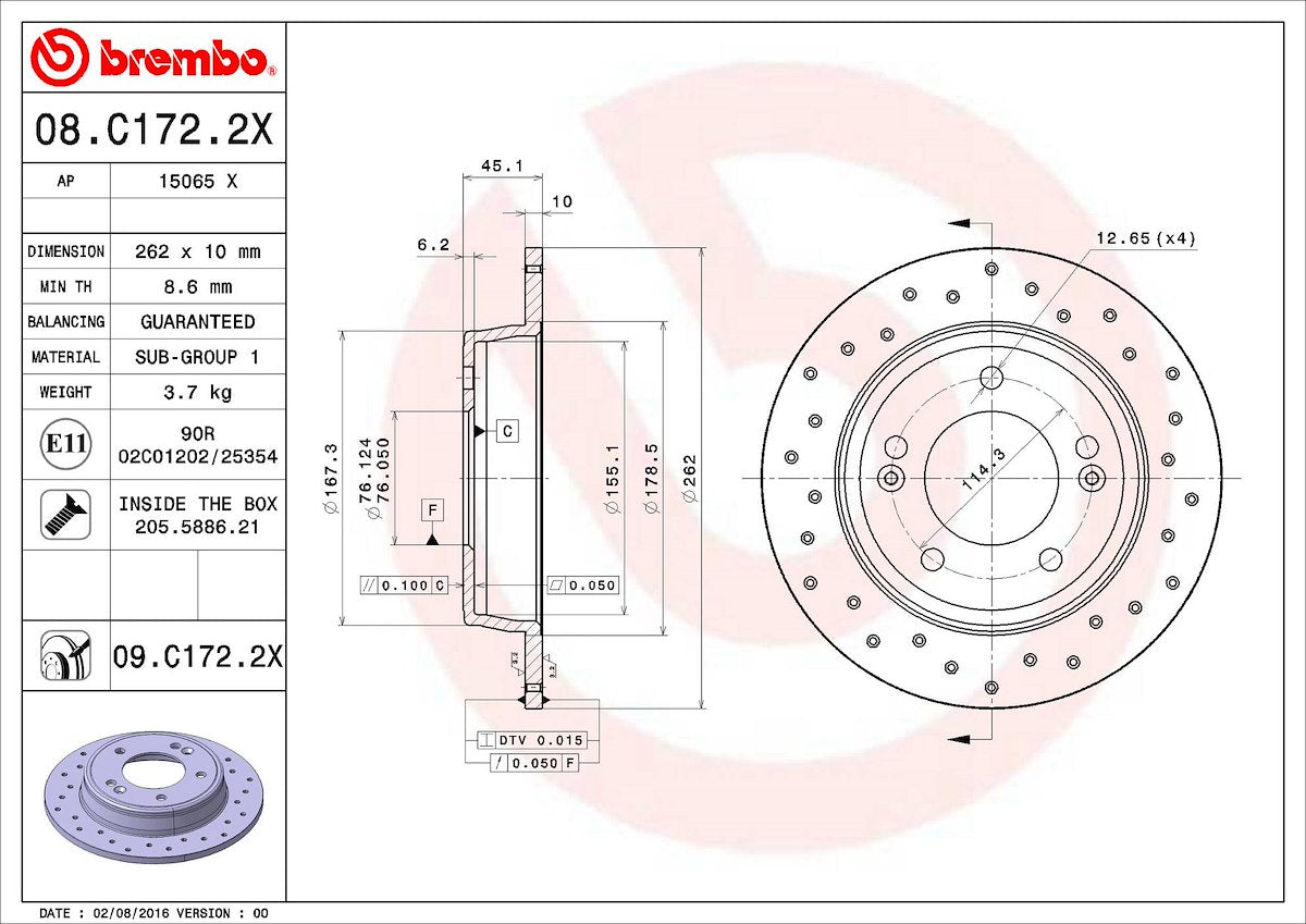 Brembo Brake Rotors 08C1722XC02 product image 3