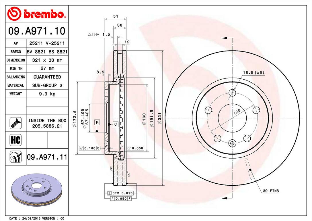 Brembo Brake Rotors 09A97111C02 product image 3