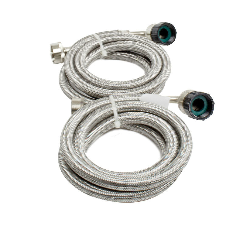 Pinnacle Appliances Clothes Washer/Dryer Hose, 5 ft Length, With One Straight End And One 90 degree End, Braided Stainless Steel, Set Of 2 - 18-2826