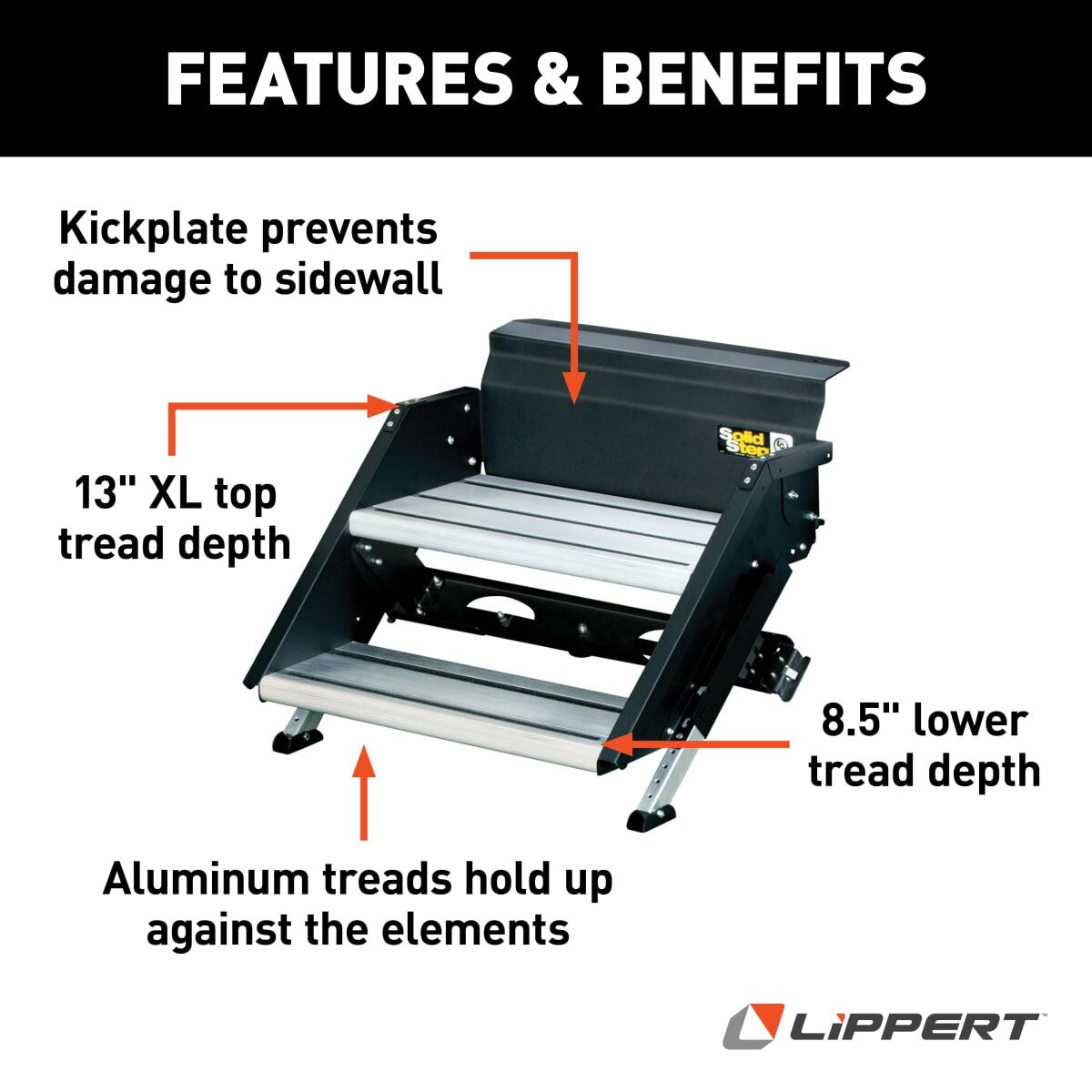Lippert Entry Step, SolidStep  3.0, 2 Manual Fold-Up Steps, With 8 in Rise - 733931