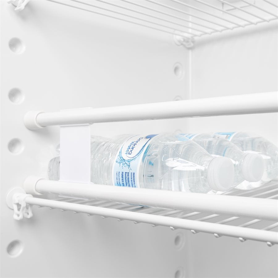Camco Refrigerator Content Brace, Bar Extends From 16 in Length to 28 in Length, White Plastic - 44073