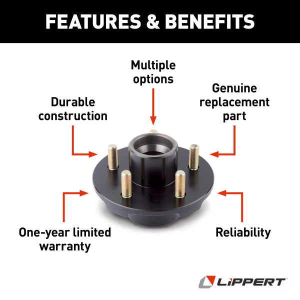 Lippert Trailer Brake Hub Assembly, 3500 lb Capacity, 5 x 4-1/2 in Diameter Bolt Pattern, 1/2 in Stud Diameter - 122098