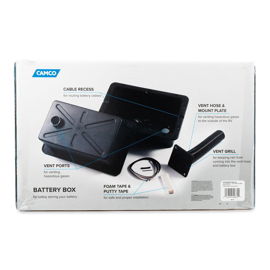 Camco Battery Box, Fits Group 24 Batteries, 14-7/8 in Height x 9-5/8 in Width x 10-1/4 in Depth, Black - 55371