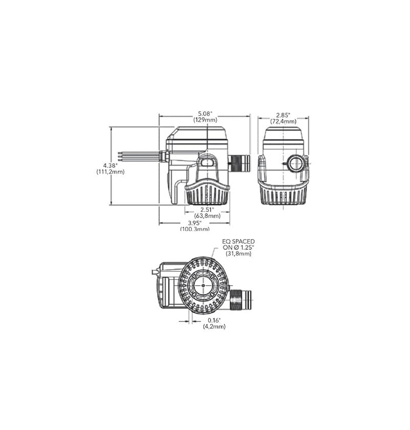 Rule Bilge Pump, 1100 gal Per Hour, 3-1/2 in Width x 4-7/16 Inch Height x 2.9 in Depth, 12 V DC - RM1100B