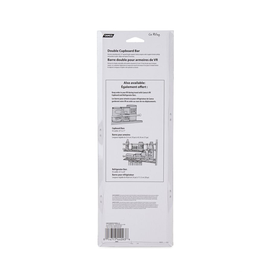 Camco Cabinet Content Brace, Bar Extends From 10 in Length to 17 in Length, White Plastic - 44093