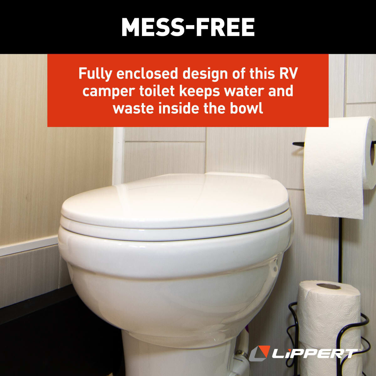 Lippert Toilet, Elongated Seat With 18 in Seat Height, White Ceramic With Plastic Seat/Lid - 2022113192