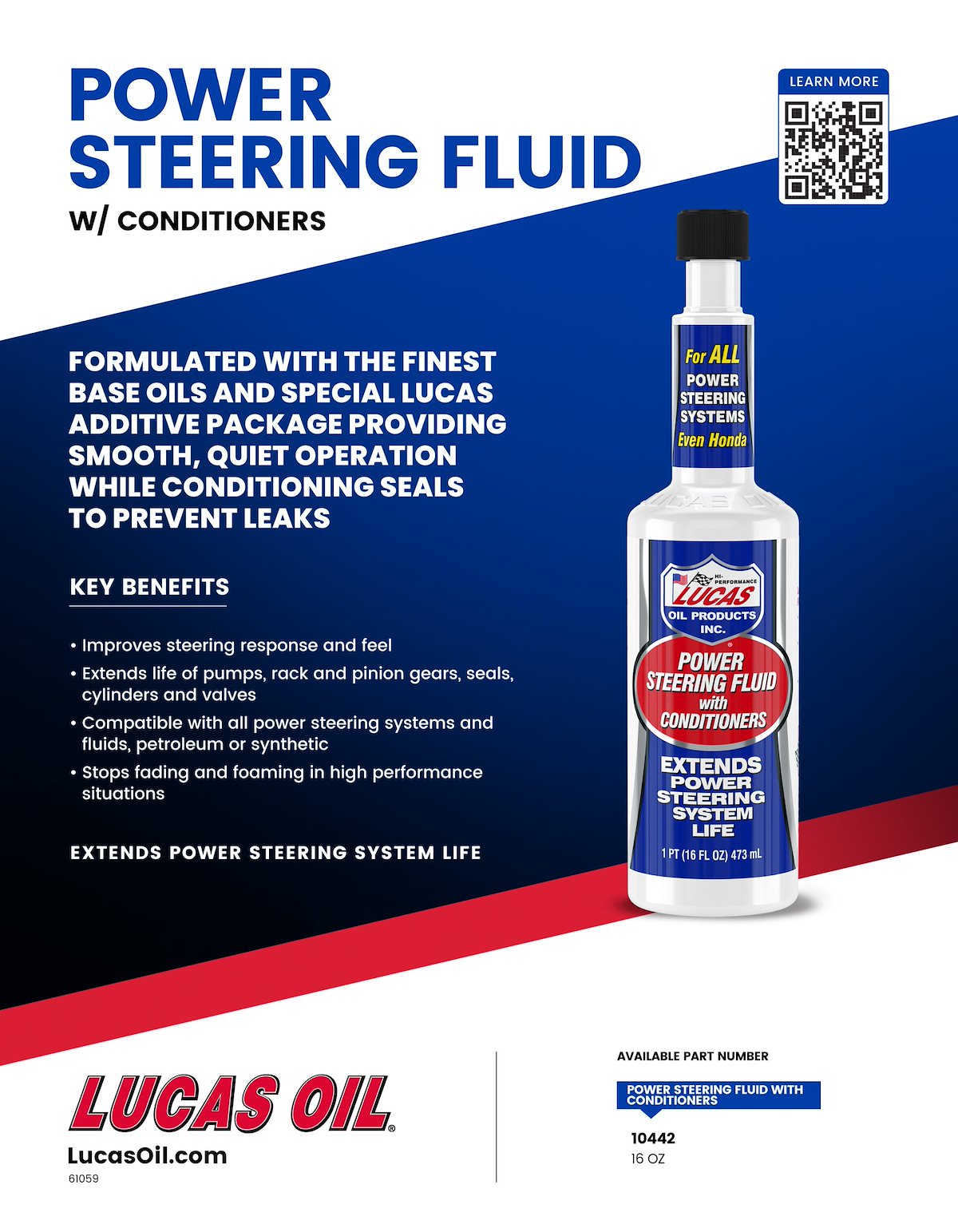 Lucas Oil Power Steering Fluid, 16 oz - 10442