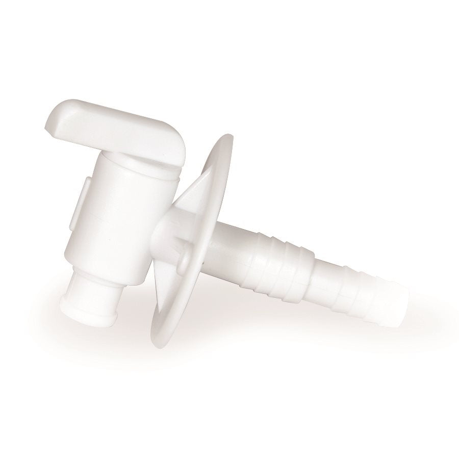 Camco Fresh Water Tank Drain Valve, Dual Hose Size To Fit 1/2 in or 3/4 in, With 3/8 in and 1/2 in Barb - 22223