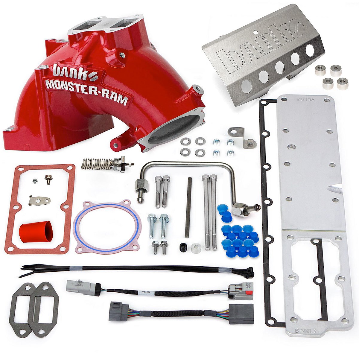 Banks Power Throttle Body Intake Elbow, 3-3/8 in Inlet, Four 1/8 in NPT Ports, Aluminum - 42799-PC