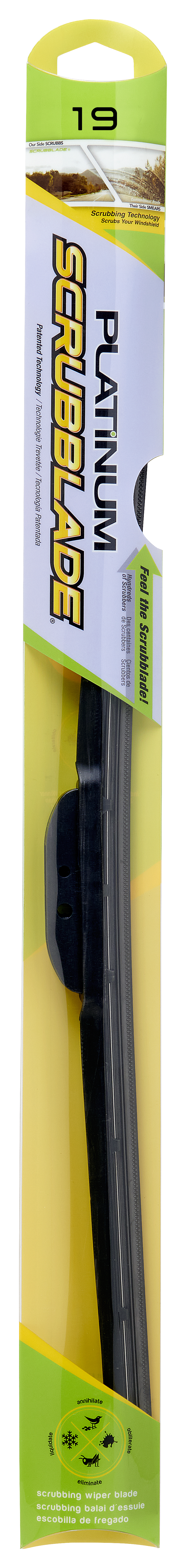 Scrubblade Windshield Wiper Blade, 19 in Length, Black, Rubber Covered Frame - HS1900
