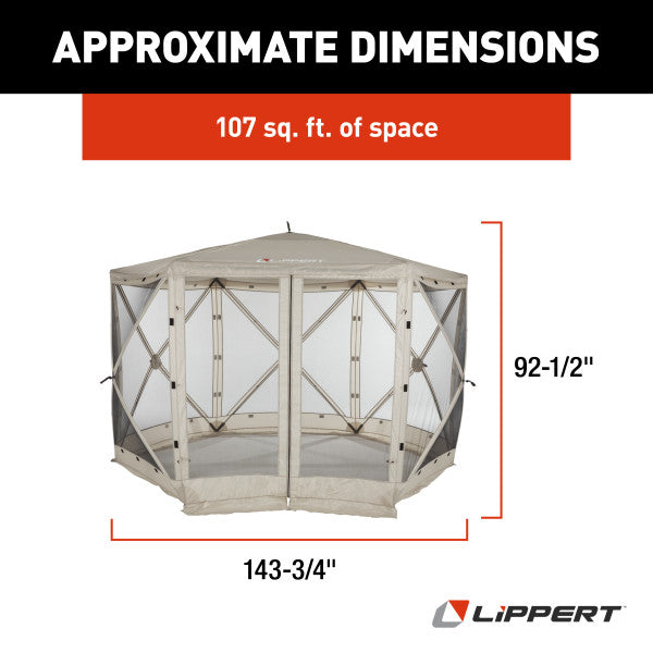 Lippert Portable Canopy, 92-1/2 in Height x 143-3/4 in Diameter, 107 Square ft Space For 4 To 6 People, 11 Millimeter Fiberglass Poles - 2021123289