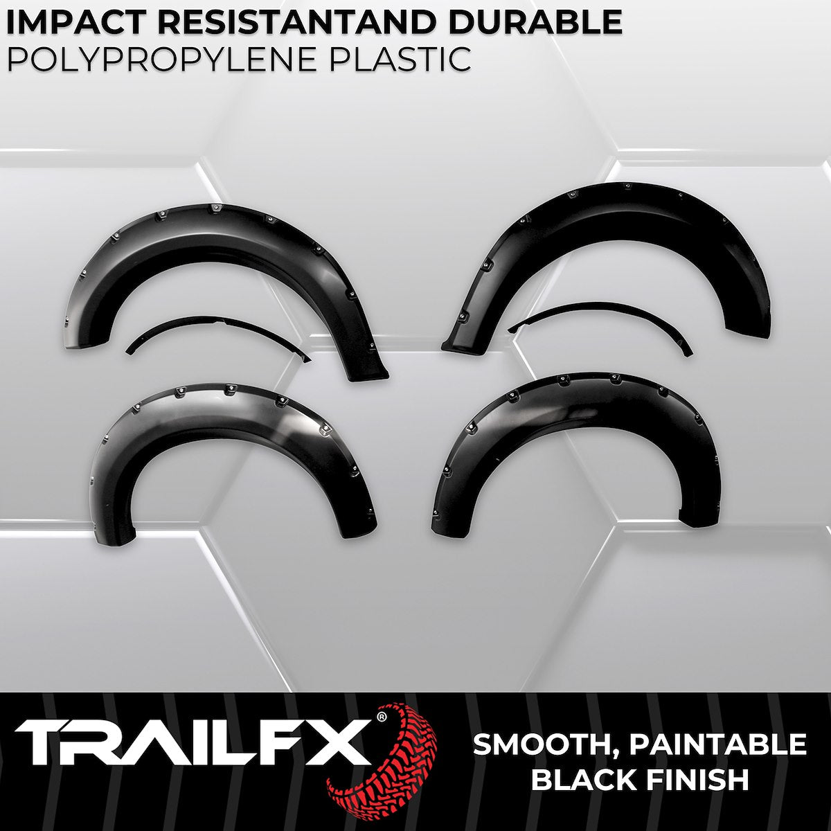 TrailFX Fender Flare, 2 in Front And 2-1/4 in Rear Tire Coverage, Black Smooth Paintable Finish, Set Of 4 - TFF3002S