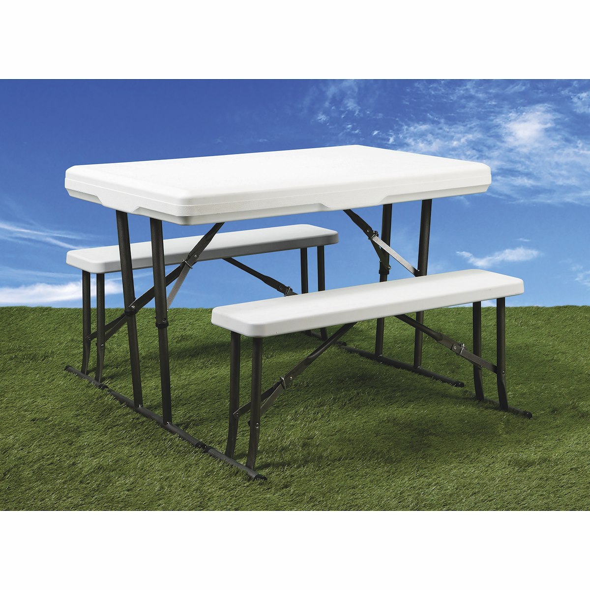 Faulkner Table, 220 lb Weight Capacity For Table/440 lb Weight Capacity For Bench, White, With 1 Table And 2 Benches - 69863