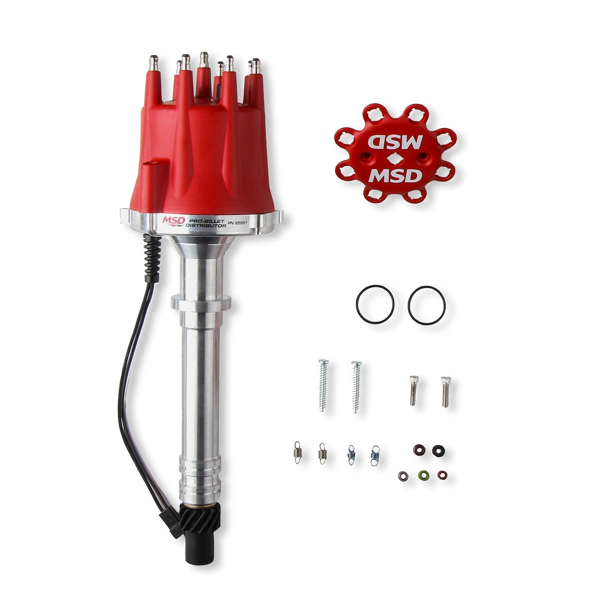 MSD Ignition Distributor, For Use With Chevy V8 Engines, Red Cap With HEI/Male Posts - 85551