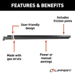 Lippert Awning Arm, 69 in Length From Awning Rail Down, Black - 281154