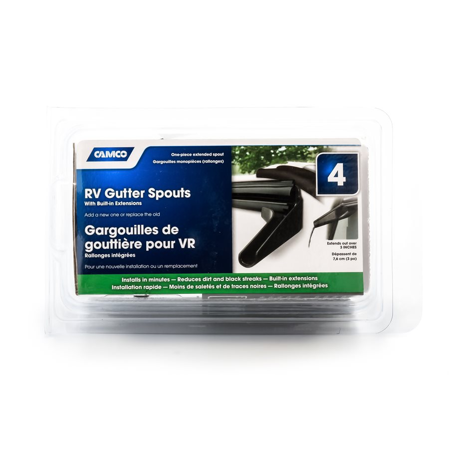 Camco Drip Rail Gutter Spout, Black, With 2 Left and 2 Right, Set of 4 - 42452