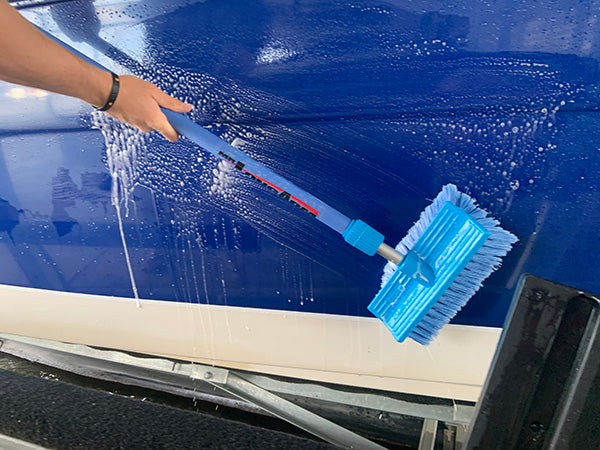 Mr Longarm Car Wash Brush, 10 in Brush Width With Threaded Hole, Blue/Soft Polystyrene Fiber - 0483