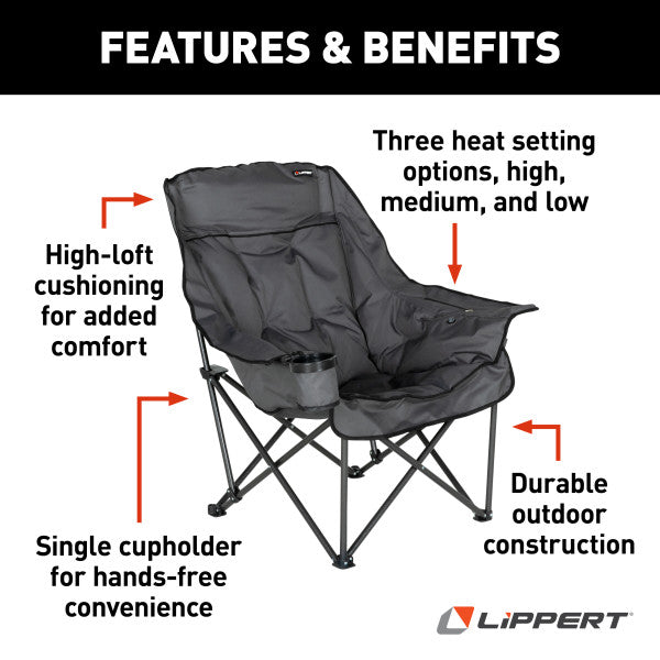 Lippert Camping Chair, 31 in Depth x 40 in Width x 40.3 in Height, 400 lb Weight Capacity - 2024043334