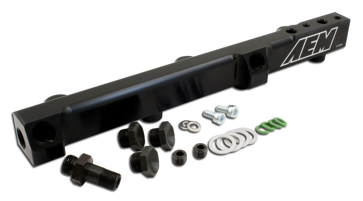 AEM Electronics Fuel Injector Rail, Black, Aluminum, 1/2 in bore Diameter - 25-104BK