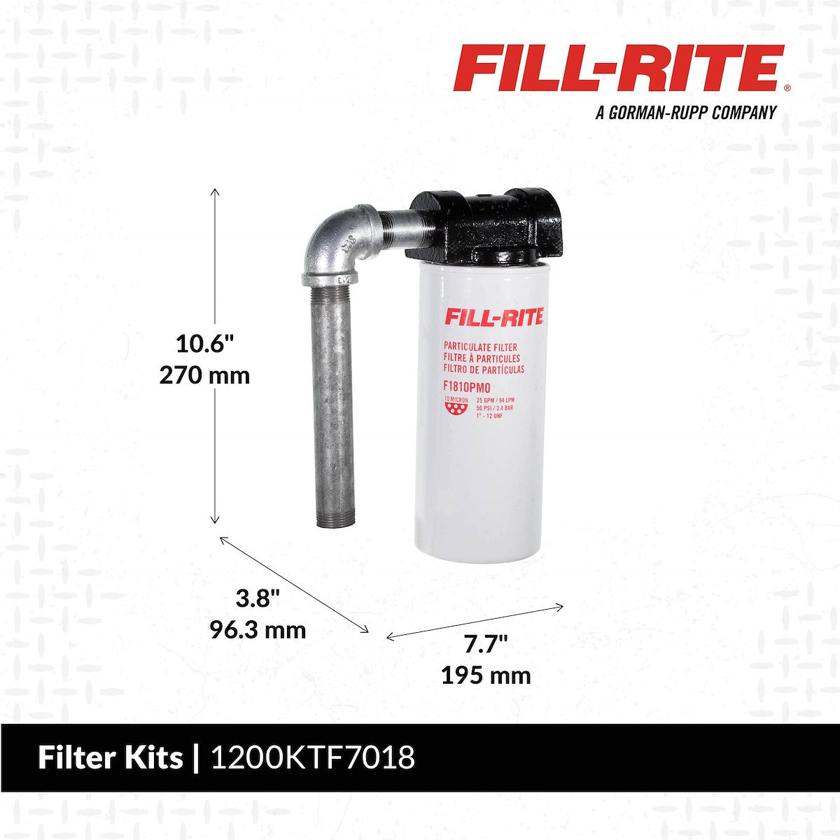 Fill-Rite Liquid Transfer Tank Pump Filter, Filters To 10 Microns, 18 gal Per Minute, 50 PSI Maximum Operating Pressure - 1200KTF7018