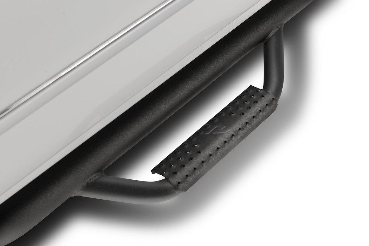 N-Fab Nerf Bar - Truck Wheel To Wheel, 3 in Round Bent, Black Matte Textured Powder Coated Steel - D20100CC-6-TX
