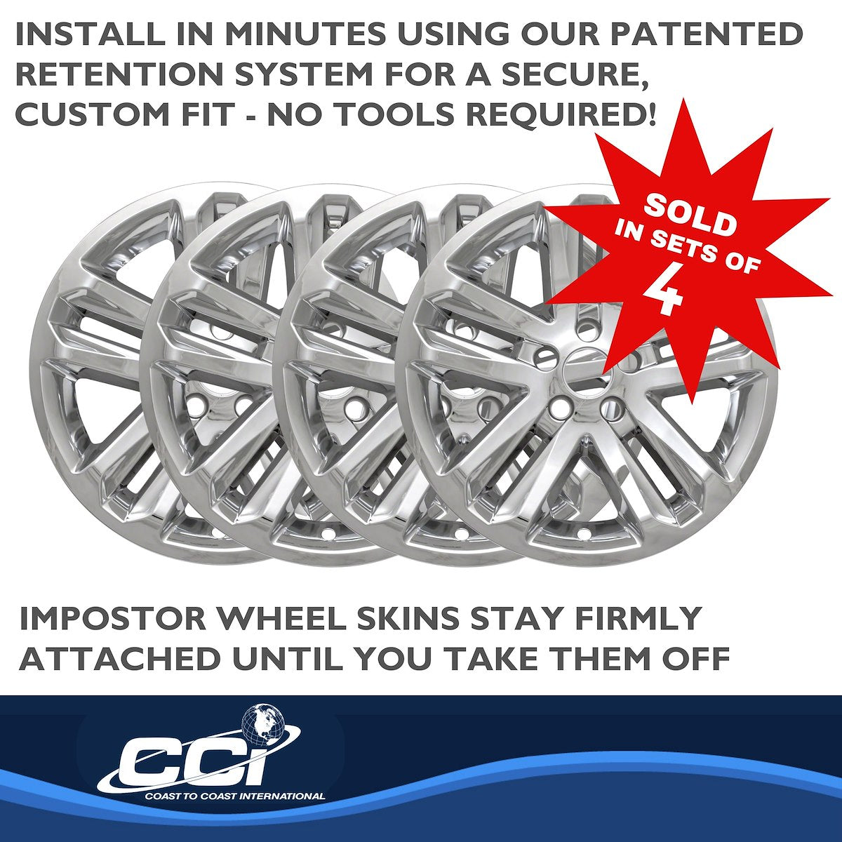 Coast2Coast Wheel Skin, 18 in, 5 Split Spokes, Chrome, Set Of 4 - IWCIMP370X