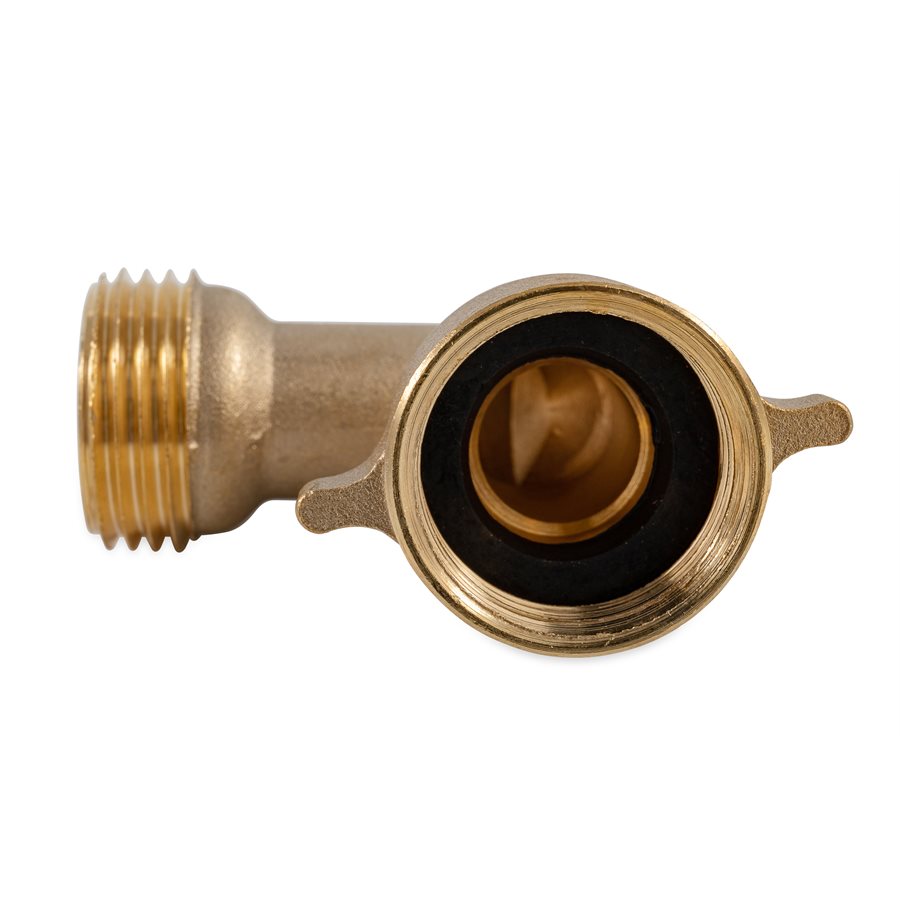Camco Fresh Water Hose Connector, 90 degree Elbow With Gripper, Brass, Complies With CA and VT Regulations For Brass Content - 22504