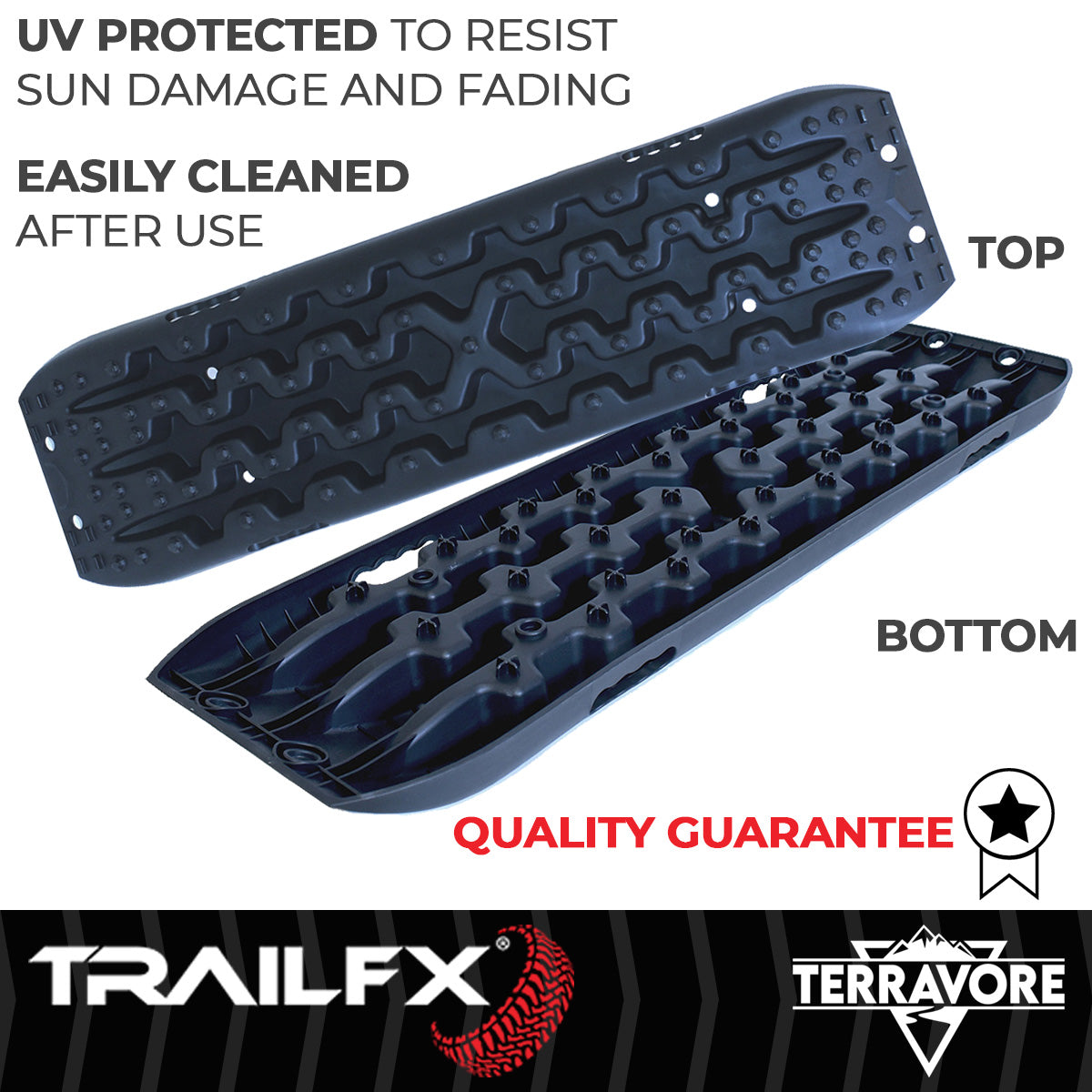 TrailFX Traction Mat, 42-1/2 in Length x 12-1/2 in Width x 2-1/2 in Height, Supports 20,000 lb, Black, Set Of 2 - TBBK01