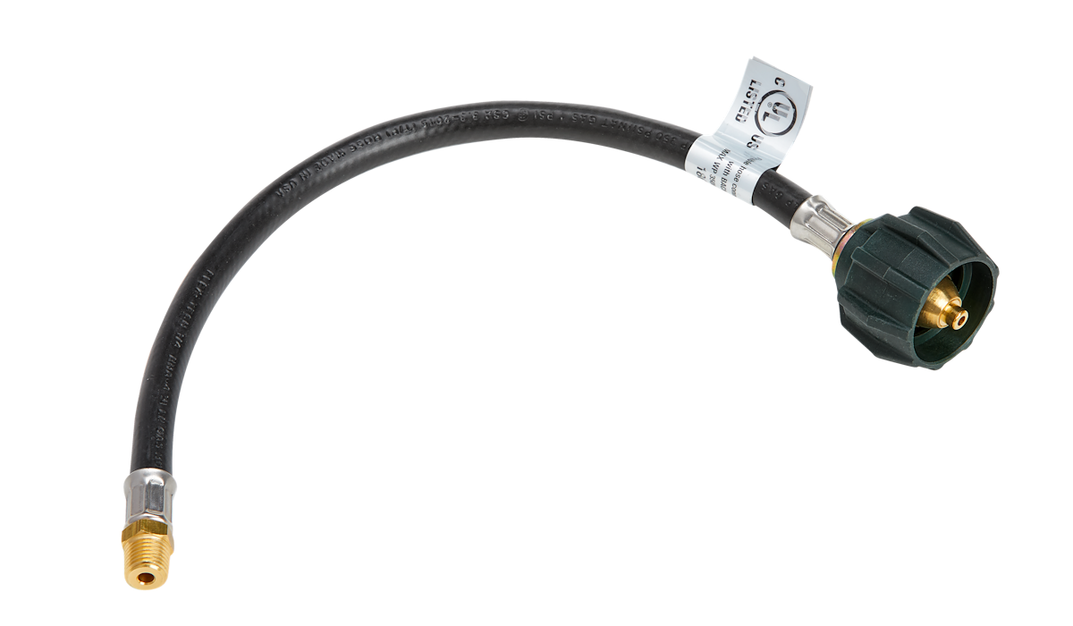 Suburban Mfg Propane Hose, 1/4 in Inside Diameter Pigtail Connector, Type 1 ACME Nut x 1/4 in Inverted Male Flare Connector, 15 in Length - 523007