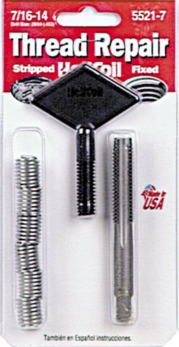 Helicoil Thread Repair Kit, 7/16 in-14 Thread Size, With 6 Heli-Coil Inserts/Installation Tool/Tap - 5521-7
