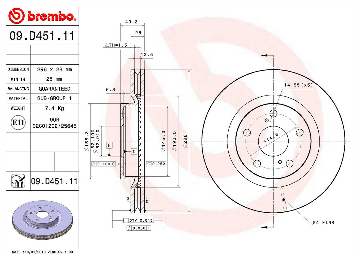 Brembo Brake Rotors 09D45111C02 product image 1