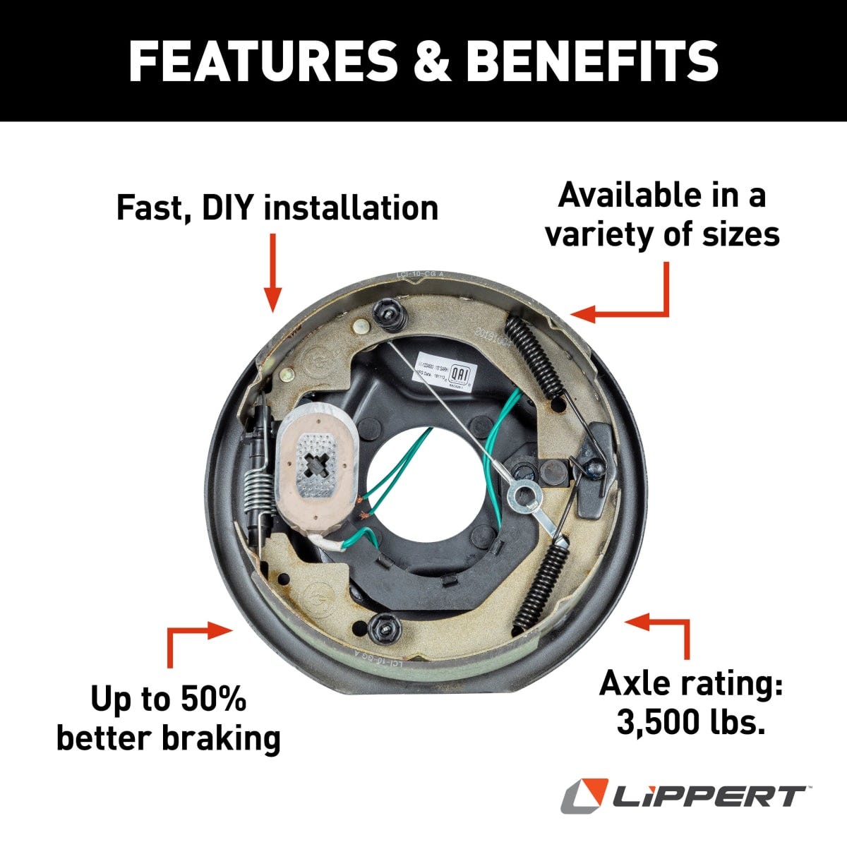 Lippert Trailer Brake Assembly, Replaces Lippert Assembly 10 in Diameter x 2-1/4 in Width, 3500 lb Axle Capacity - 296650