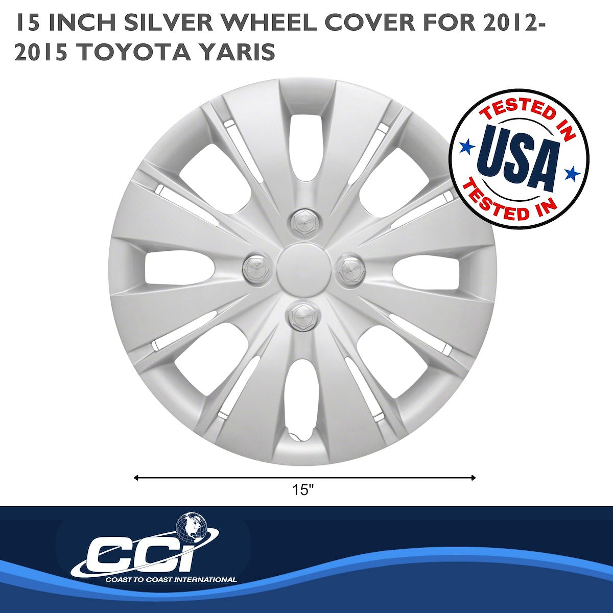 Coast2Coast Wheel Cover, 15 in, 8 Split Spoke, Spring Steel Clip, Set Of 4 - IWC50915S