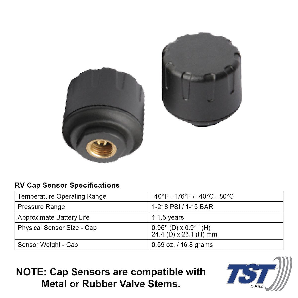 Truck System Technology Tire Pressure Monitoring System - TPMS, 507 Series, 4 Cap Sensors, 3-1/2 in TST Wide Screen Color Display - TST-507-RV-4-C