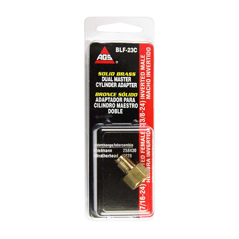 American Grease Stick Brake Line Fitting, Adapts 3/8-24 Port to 1/4 in Domestic Brake Line, Brass, 1 Per Card - BLF-23C