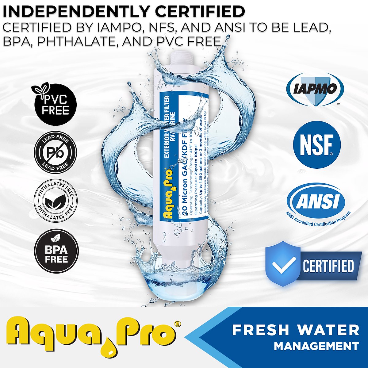 Aqua Pro Fresh Water Filter, Filters Down To 20 Microns - 21880