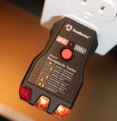 SouthWire Corp. Circuit Tester, Red/Amber Light Display, 110 To 125 V AC, Detects Faulty Wiring In 3-Wire Receptacles - 40022S