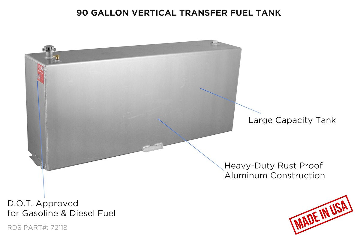 RDS Tanks Liquid Transfer Tank, 90 gal Capacity, 14 in Length x 60 in Width x 26 in Height, Aluminum - 72118