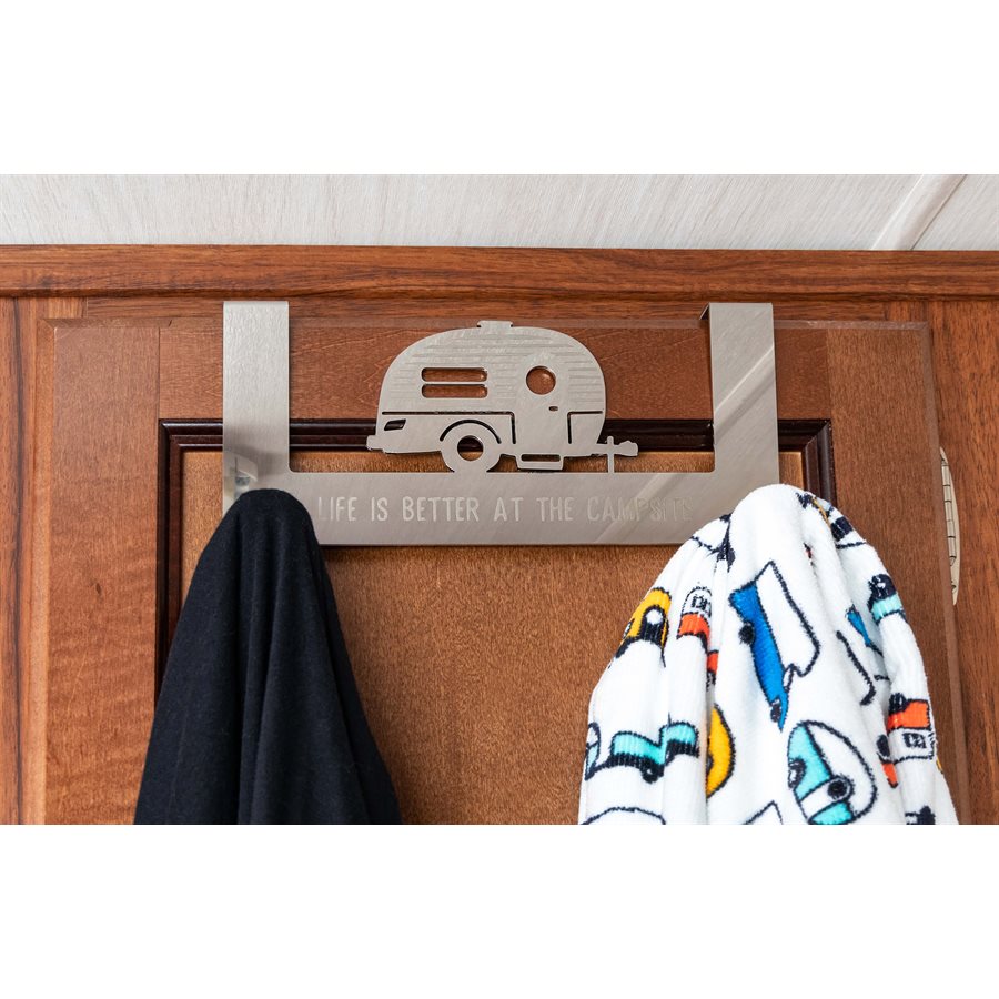 Camco Towel Rack, Fits Doors Up To 3/4 in Thick, 8-1/2 in Length x 4-5/8 in Width x 2-1/4 in Depth, Stainless Steel - 53381