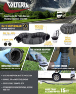 Valterra Sewer Hose, 15 ft Extended Length, 53 in Compressed Length, 3 in Diameter - D04-0650