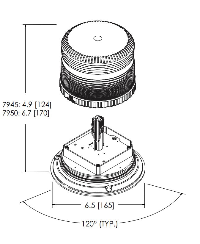 Ecco Electronic Warning Light, 6-1/2 in Diameter x 4.9 in Height, 3 Bolt Flange/1Inch Pipe Mount, Clear LED - 7945A