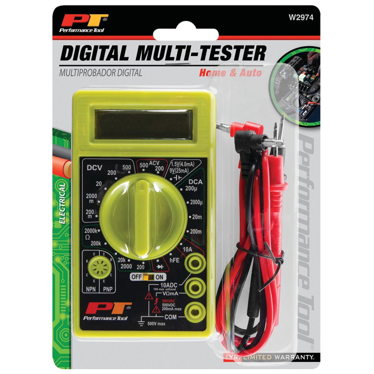 Performance Tool Electrical Multi-Tester, 9 V Battery Powered - W2974