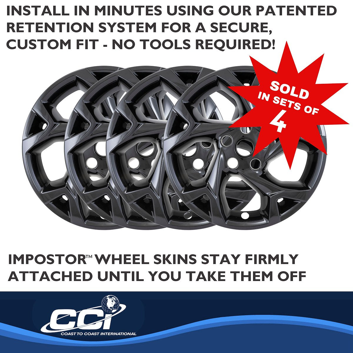 Coast2Coast Wheel Skin, 17 in, 5 Y Spokes, Gloss Black, Set Of 4 - IMP509BLK