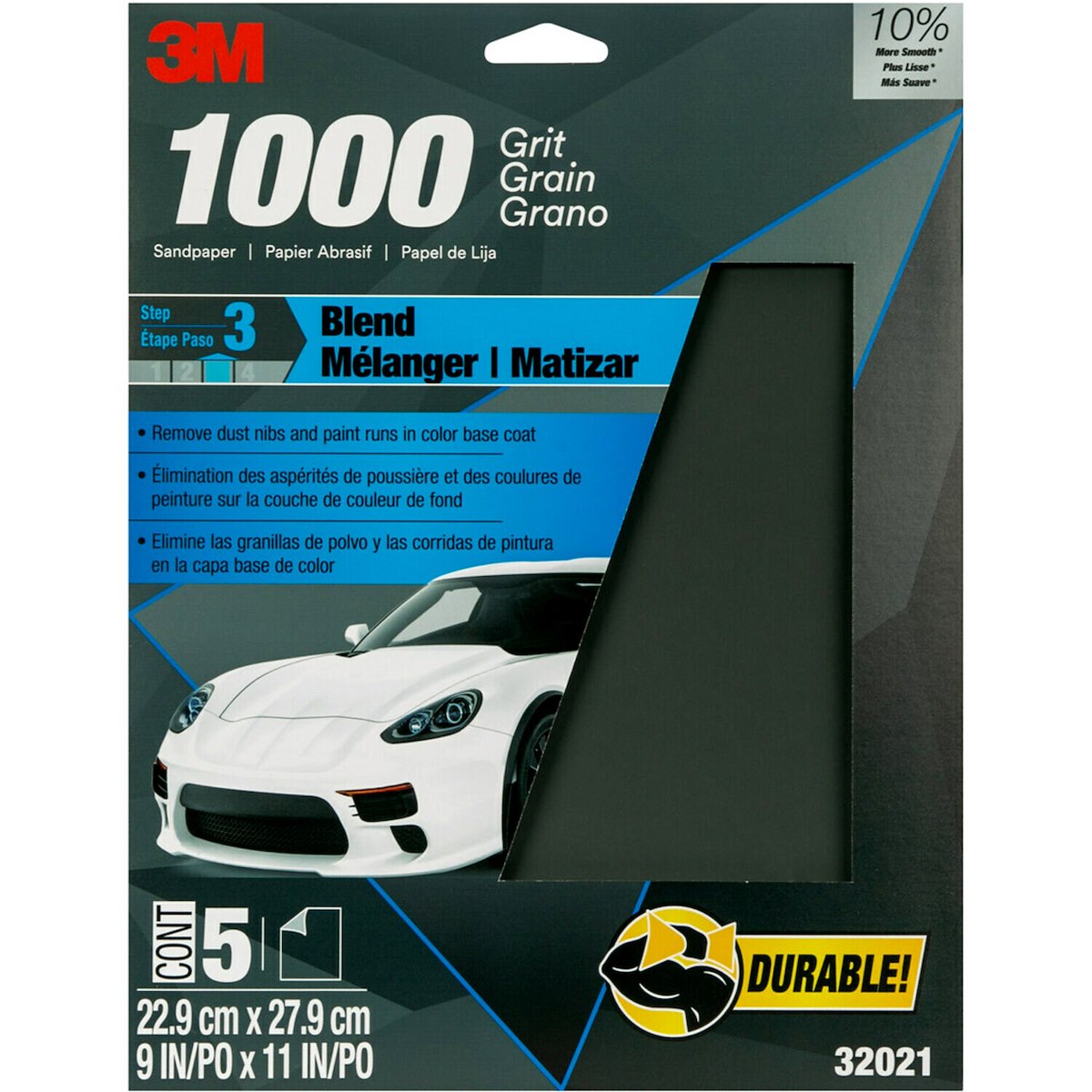 3M Wetordry 1000 Grit Sandpaper, 9 x 11 in, Pack of 5 - 32021