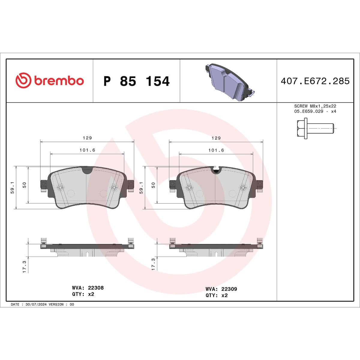 Brembo Brake Pads P85154 product image 3