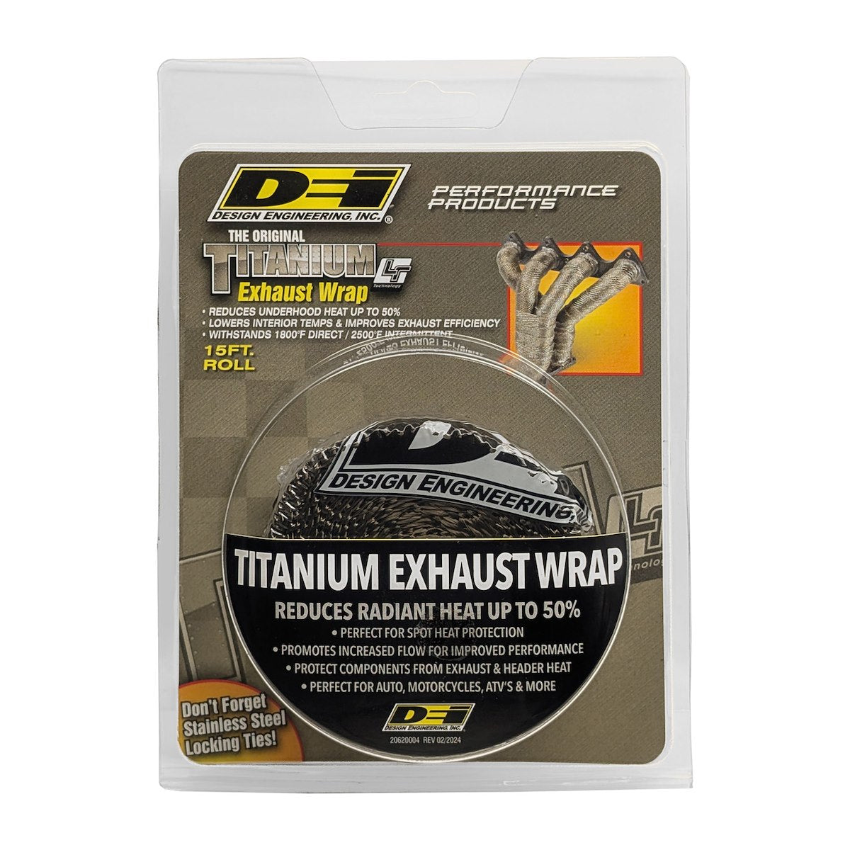 Design Engineering Exhaust System Wrap, 15 ft Roll, 1 in Width - 10128
